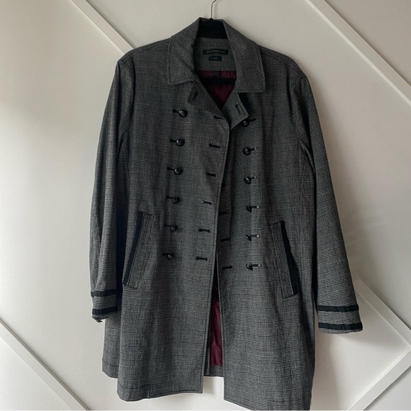John Varvatos Luxe USA Linen Blend Double Breasted Plaid Trench Coat - M - Picture 3 of 16